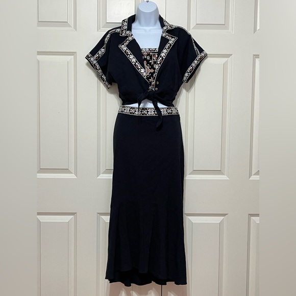 Anthropologie Tie-Front Button Down Shirt and Midi Skirt Set - Picture 6 of 12